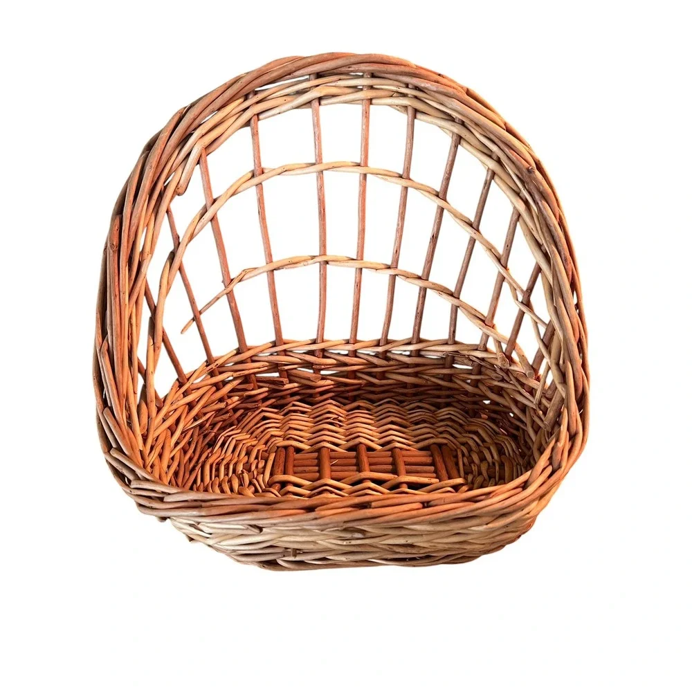 Vintage Handwoven Willow Wicker Basket French Country Cottagecore Flower Decor